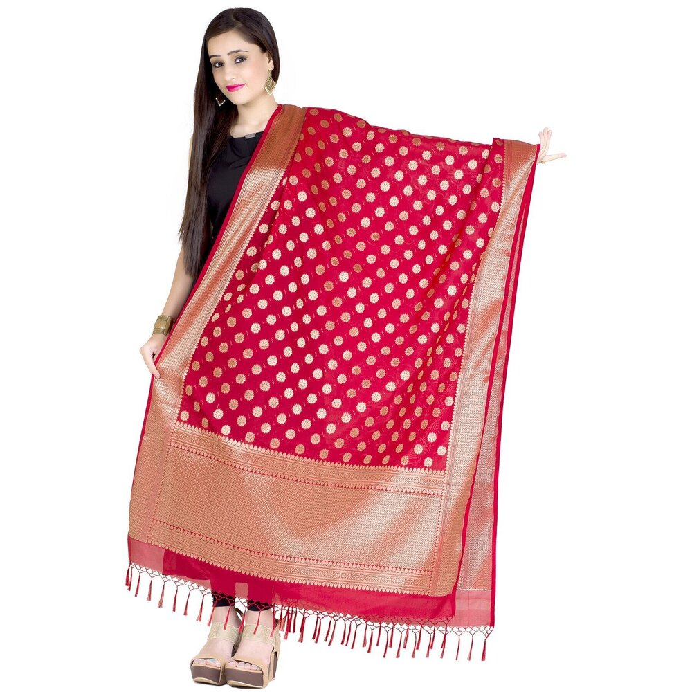 8252 Banarasi Dupatta For Women,shawl Scarf Wrap Chunni, Red